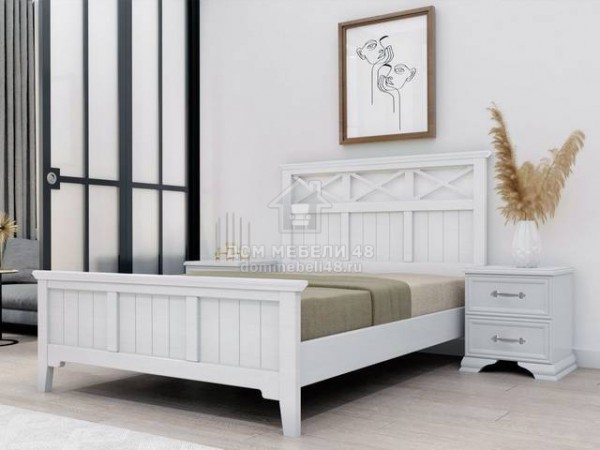 Кровать "Грация-5" с карнизом 1,6м (Белый) Массив