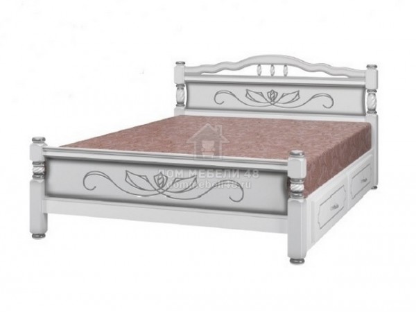 Кровать "Карина-5" с ящиками 0,9м Массив (Белый Жемчуг) производитель: Браво
