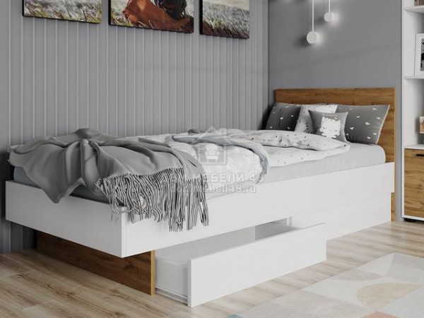Кровать с ящиками "Сканди" 1,2м Белый/ Вотан ЛДСП