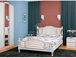 Кровать "Жасмин" 1,4м Массив (Дуб Молочн/ Экокожа Светлая) производитель: Бравомебель